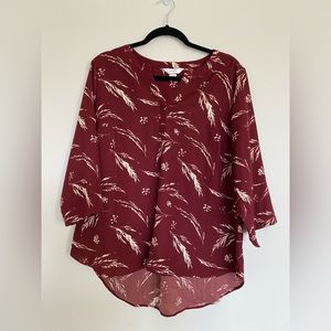 Christopher & Banks Red 3/4 Sleeve Blouse